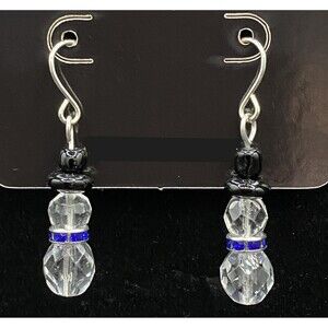 Handmade Snowman Clear Black Glass & Blue Crystal Bead Earrings by Neanie-Bot